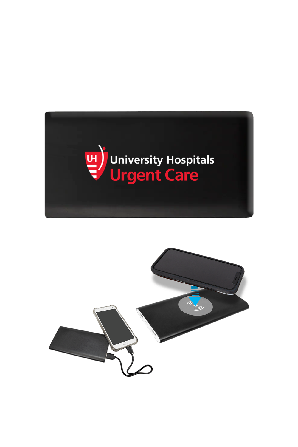 University Hospitals Power Bank & Wireless Anodized Aluminum Charger