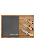 WellStreet Acacia Wood/Slate Rectangle Cheese Set with Three Tools