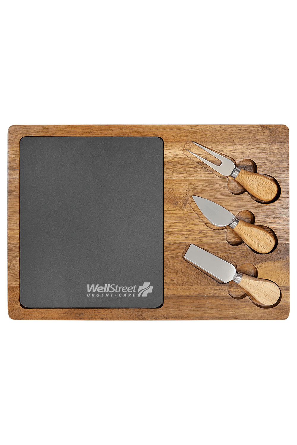 WellStreet Acacia Wood/Slate Rectangle Cheese Set with Three Tools